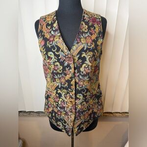GAP Vintage Floral Tapestry Vest  Intricate Woven Floral Scroll Patterns Size